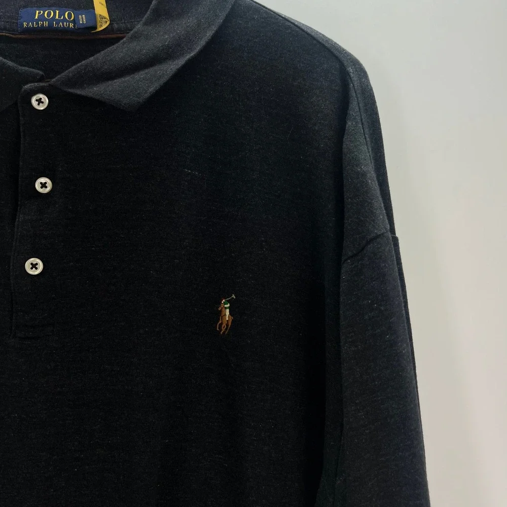 Polo Ralph Lauren Mens 3XLT Long Sleeve Polo Shirt Charcoal Gray Classic Preppy